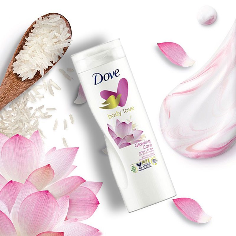 لوسیون بدن براق کننده نیلوفر آبی داو مدل Glowing care
